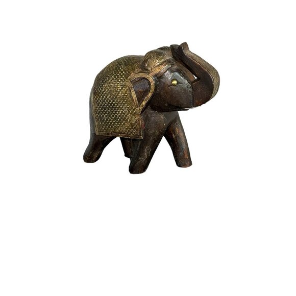 Hand Carved Wooden Elephant Brass Metal blanket Nails for Tusks Brass Metal Eyes - Picture 4 of 11